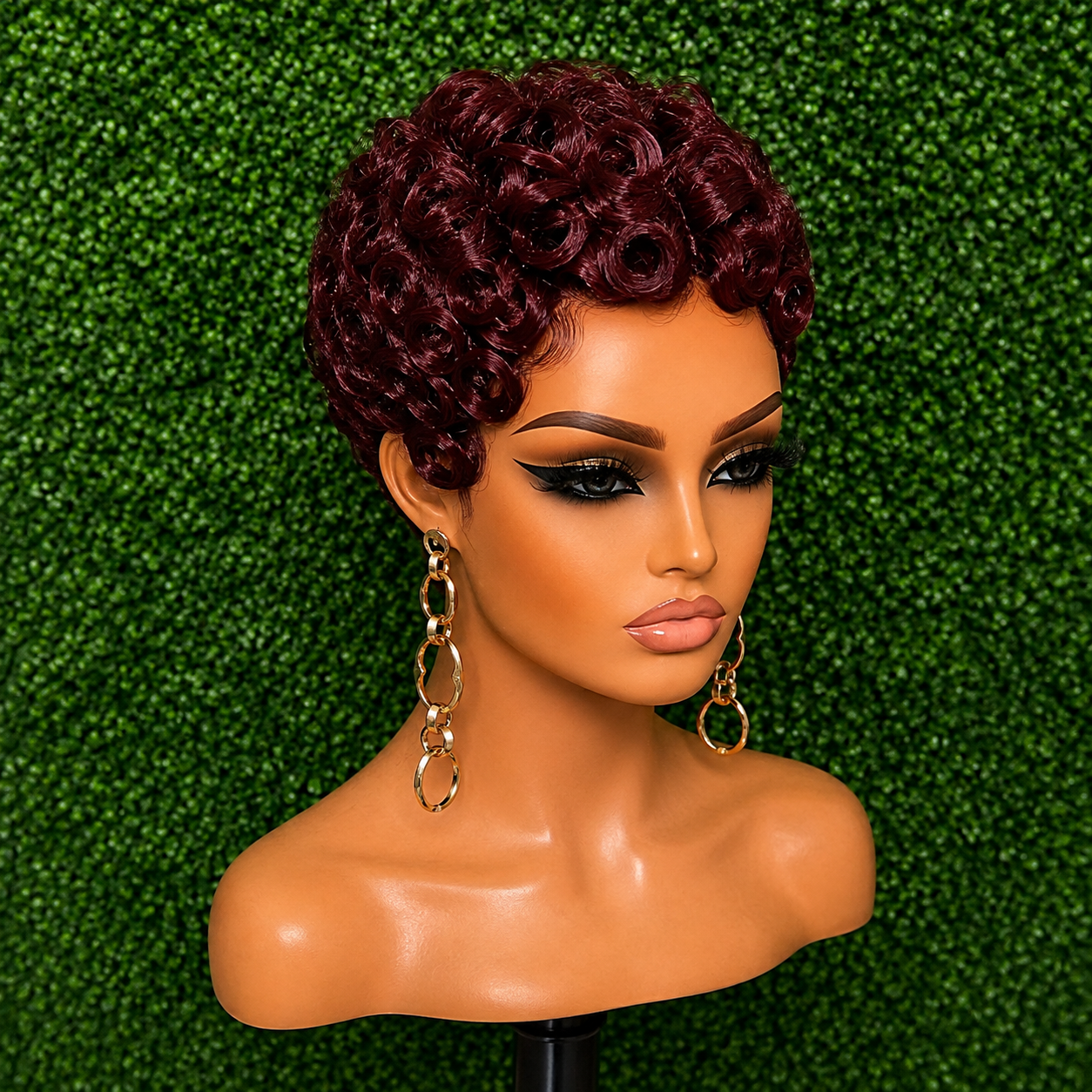 Synthetic Burgundy Curly Pixie Wig