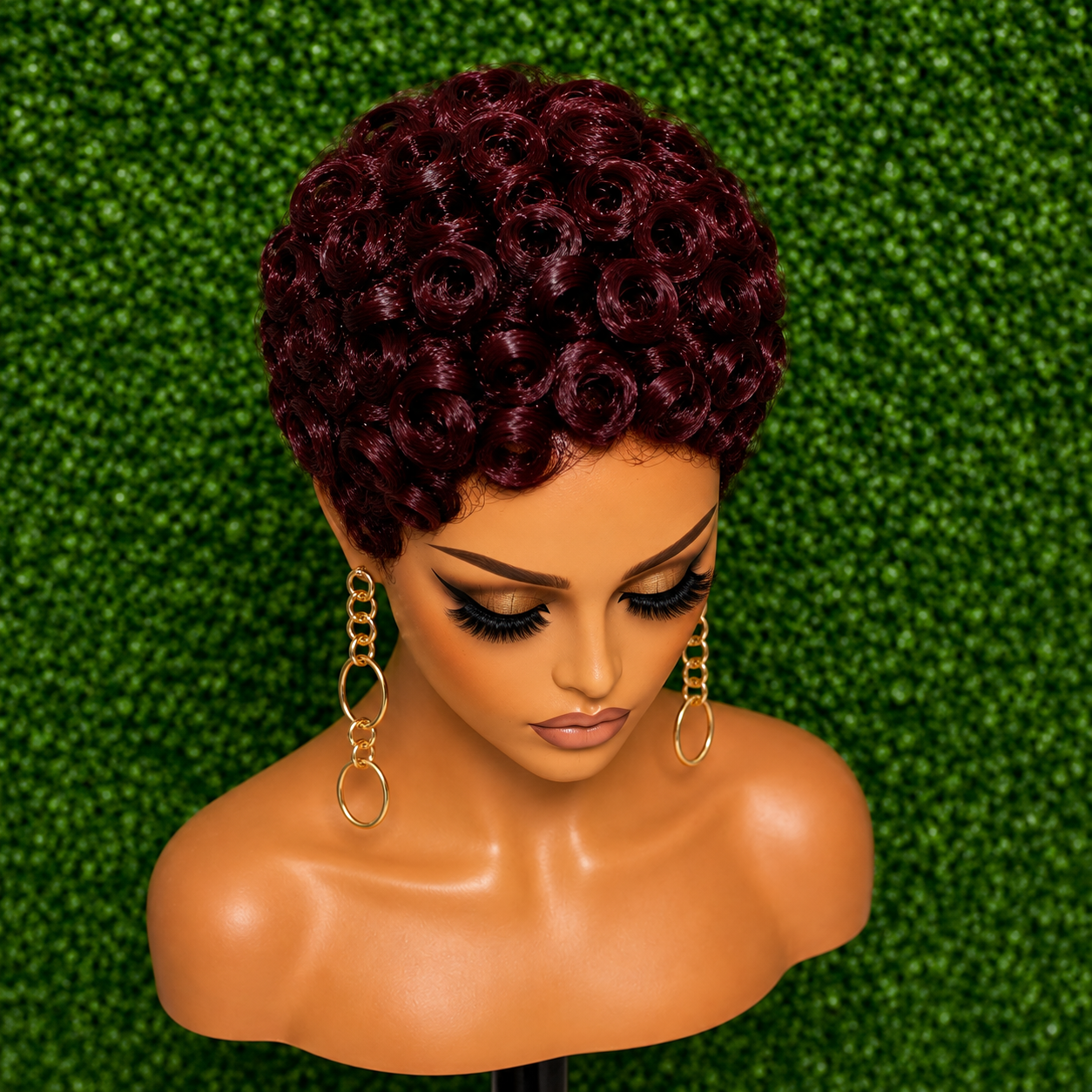 Synthetic Burgundy Curly Pixie Wig