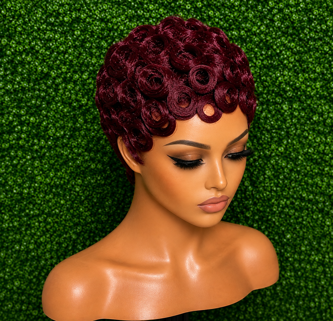 Synthetic Burgundy Curly Pixie Wig