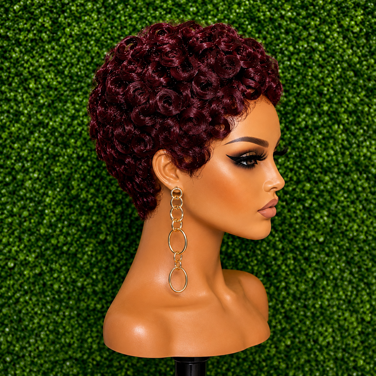 Synthetic Burgundy Curly Pixie Wig