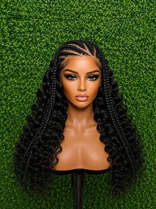 Premium Synthetic 13x6 Boho Braided Lace Wig – 26" Deep Wave
