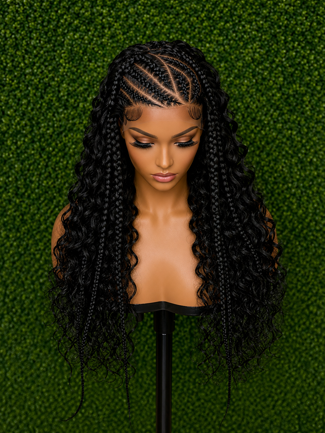 Premium Synthetic 13x6 Boho Braided Lace Wig – 26" Deep Wave
