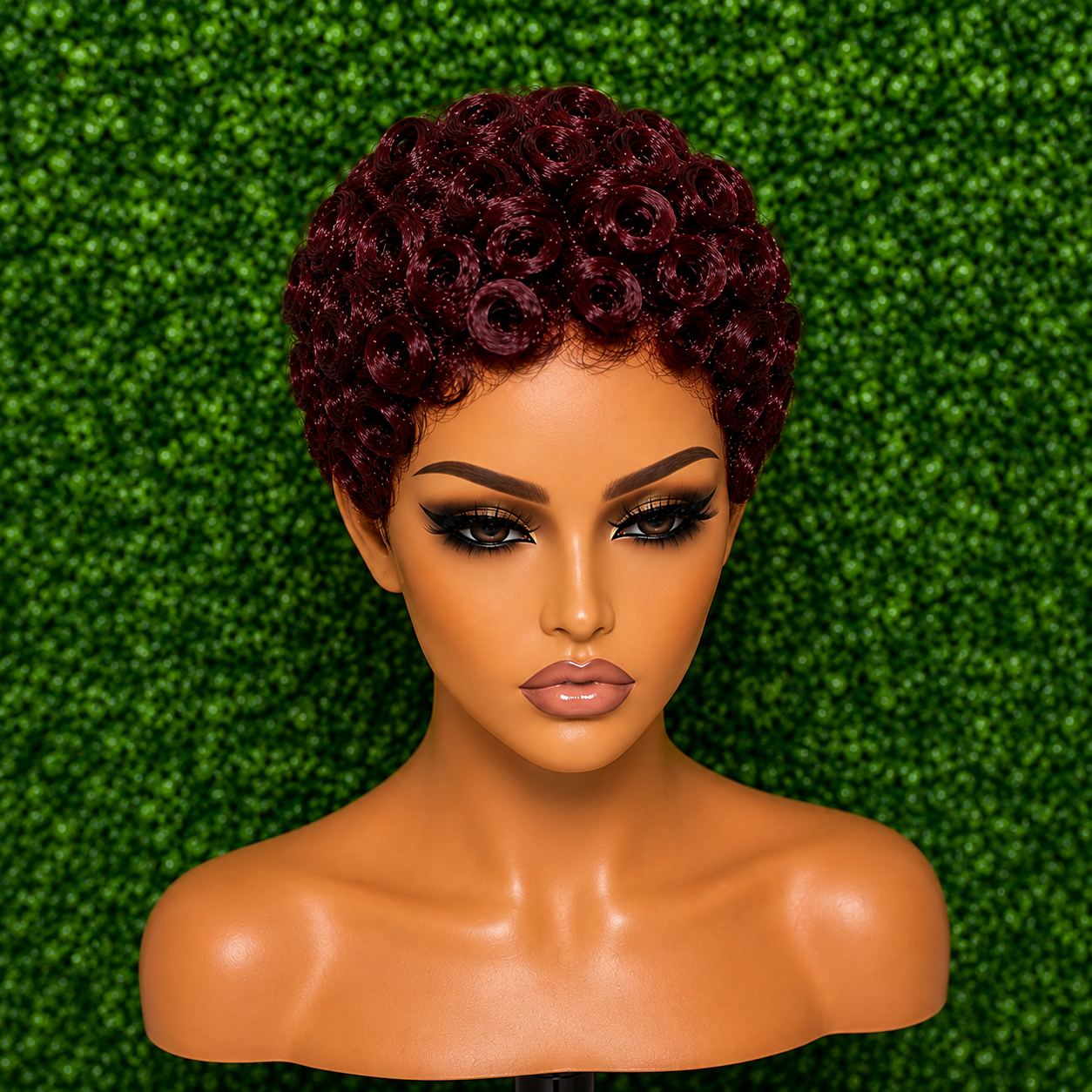 Synthetic Burgundy Curly Pixie Wig